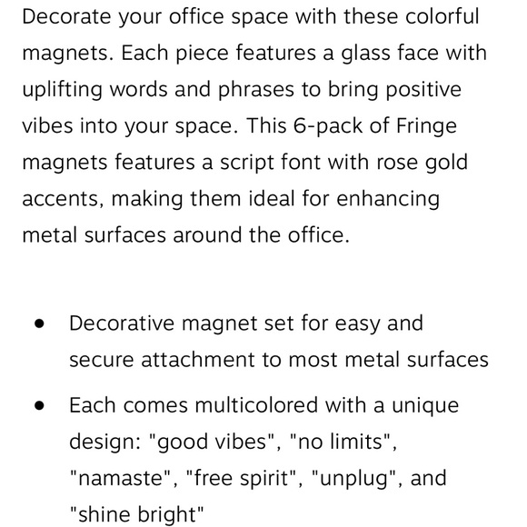 FRINGE GLASS MAGNETS SET OF 6 Multicolor no limits good vibes namaste - Picture 3 of 5